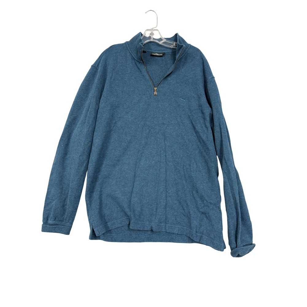 Rodd & Gunn Sweater Mens Large Blue Quarter Zip Cotton Pullover Mock Neck Logo